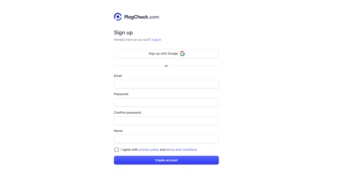 screenshot of the registration form with Email and Password fields